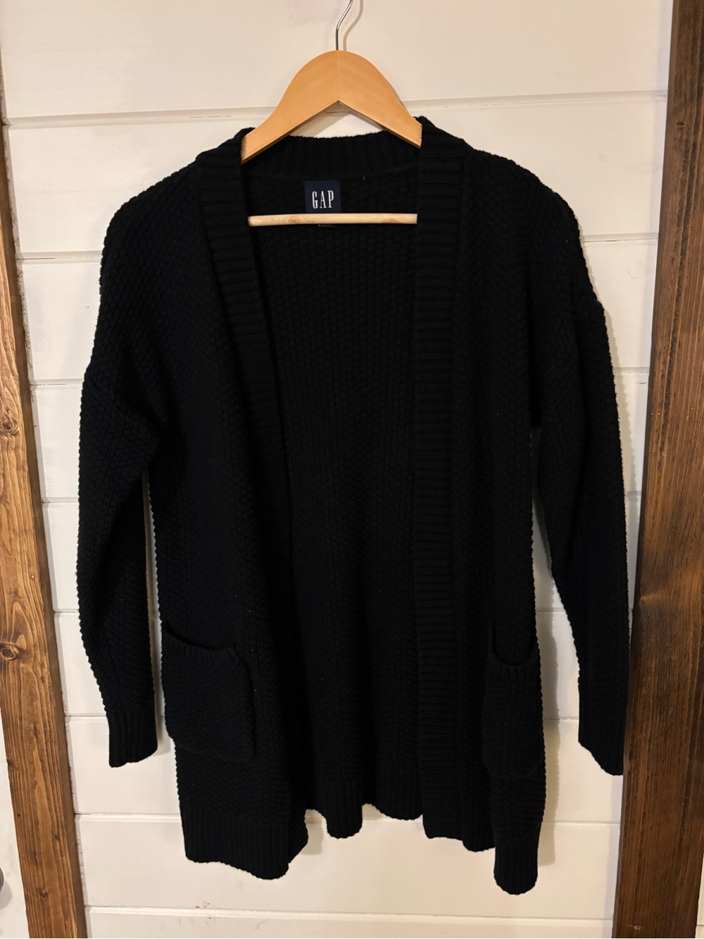 GAP Women's Black 100% Cotton Open-Front Knit Cardigan Sweater